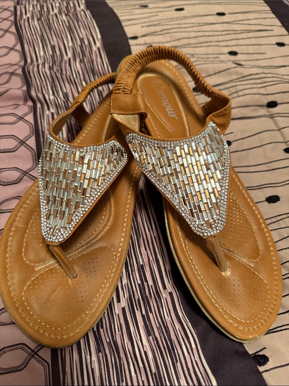 Gloria Vanderbilt Tan Beaded Slingback Thong Sandals